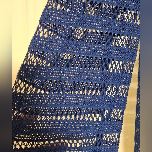 Womens Large long sleeve summer crochet dress blue fishnet oversized - Picture 3 of 4